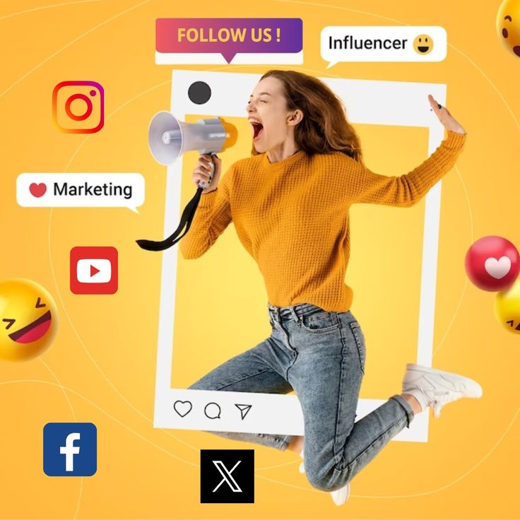 in this image a girl advertising in Instagram post with social media icons around her and emojis. best influencer marketing platform, top influencer marketing agencies, best influencer marketing agencies, top social media influencers, benefits of influencer marketing, social media in marketing, social media marketing benefits, social media and influencer marketing, social media influencer marketing, best influencer platforms, social media agency for influencers, advantages of influencer marketing, about digital marketing, get influencers to promote your product, online marketing business, work with influencers.