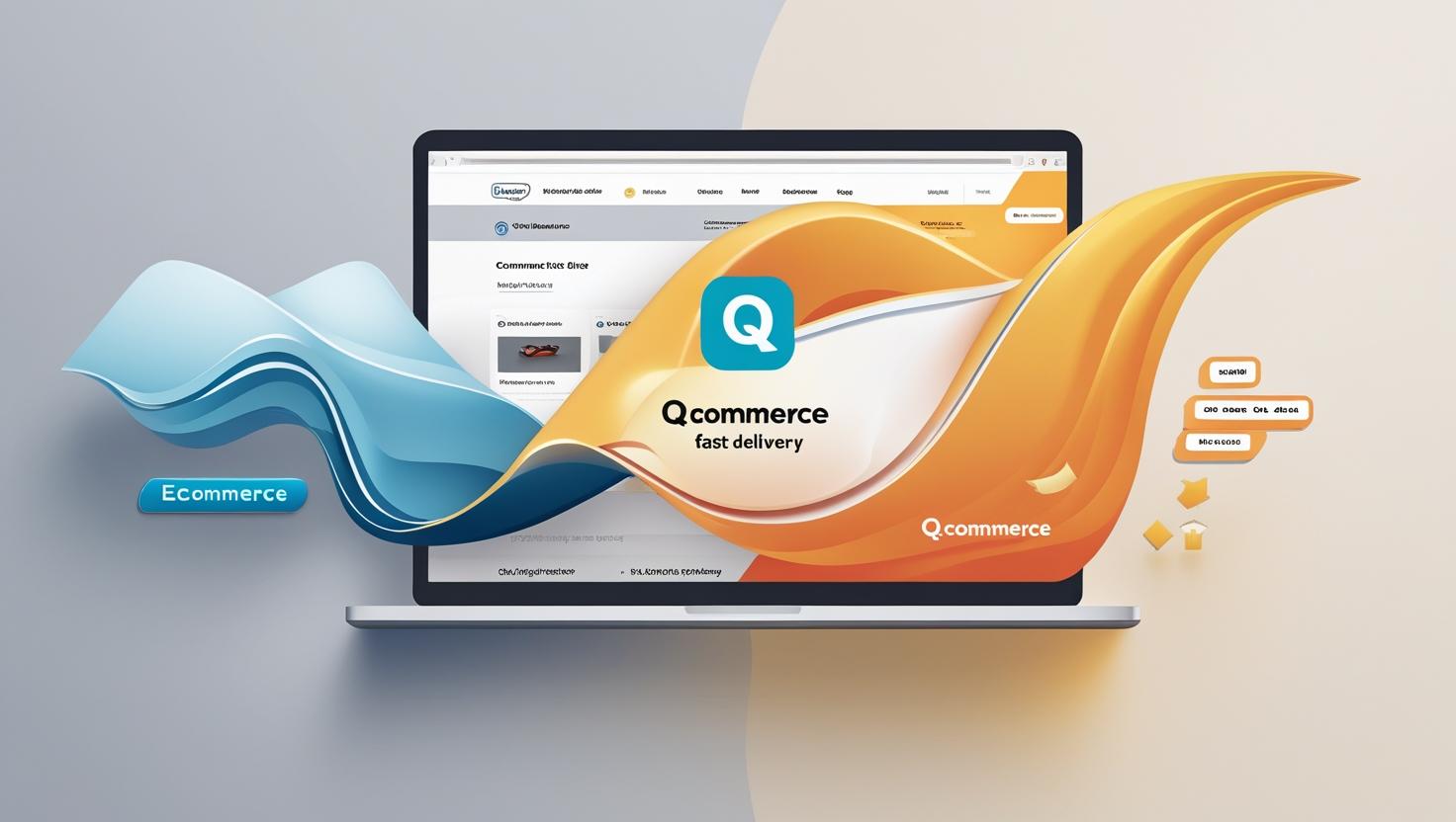 In this image. Transition from E-commerce to Q-commerce. quick commerce, ecommerce shift, Flipkart delivery, Myntra Q-commerce, Noon fast delivery